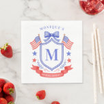 Patriotic Red White & I Do Monogram Bridal Shower Napkin<br><div class="desc">This patriotic bridal shower napkin design features a watercolor crest with a light red white and blue patriotic crest with American flags and a blue bow. You can personalize with your monogram and name.</div>