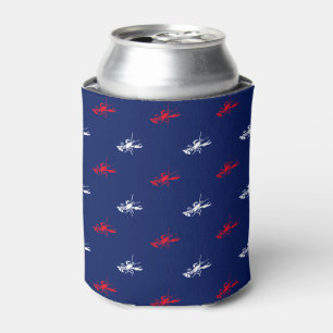 Patriotic red white navy blue lobster pattern cute can cooler