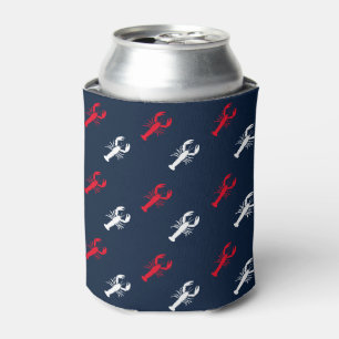 Patriotic Red white navy blue lobster pattern fun Can Cooler