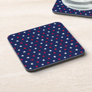 Patriotic red white navy blue star pattern modern coaster