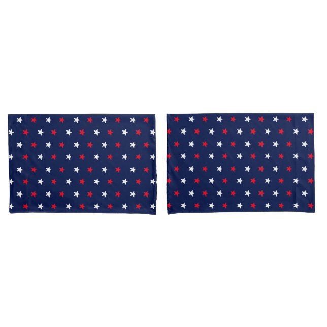 Patriotic red white navy blue star pattern modern  pillowcase (Front-Set)