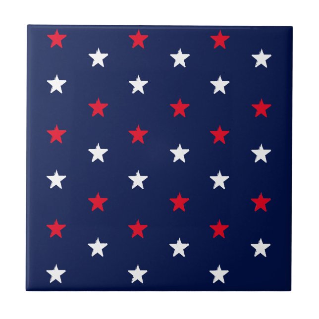 Patriotic Red white navy blue stars 4th of July Ceramic Tile (Front)
