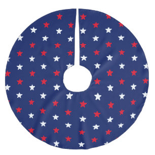Patriotic red white navy blue stars Christmas Brushed Polyester Tree Skirt
