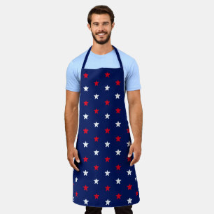 Patriotic red white navy blue stars kitchen bbq apron