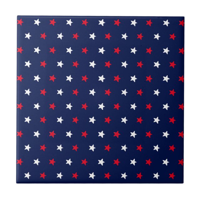 Patriotic red white navy blue stars pattern modern ceramic tile (Front)
