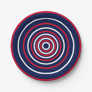 Patriotic red white navy circles stripes placemats paper plate