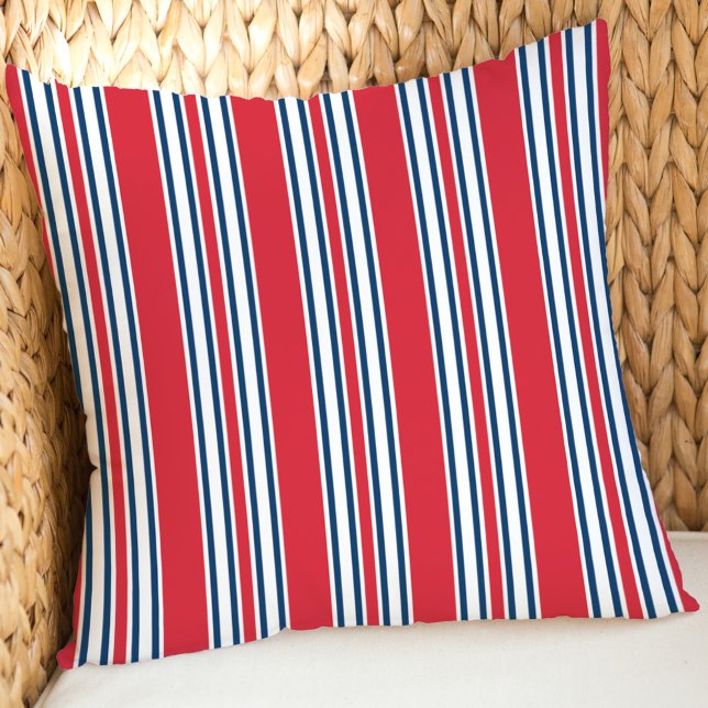Patriotic Red White Navy Vertical Stripe Cushion (Creator Uploaded)