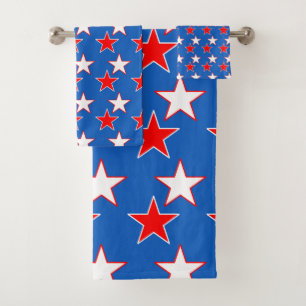Patriotic Red & White Stars Bath Towel Set