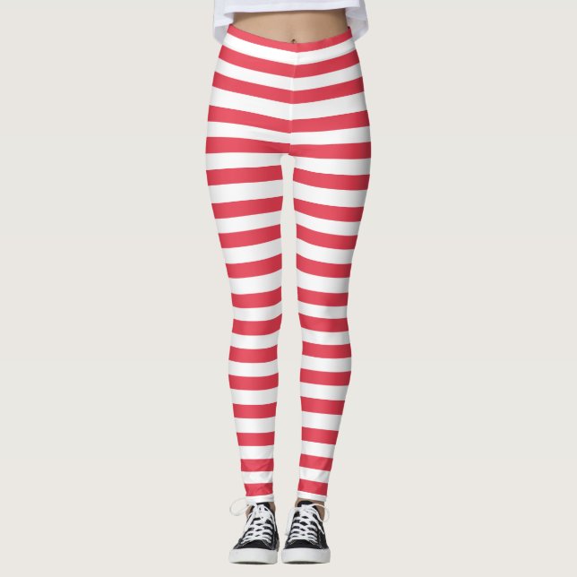 Patriotic Red, White Stripe Leggings (Front)