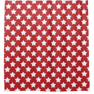 Patriotic Red With White Stars Shower Curtain