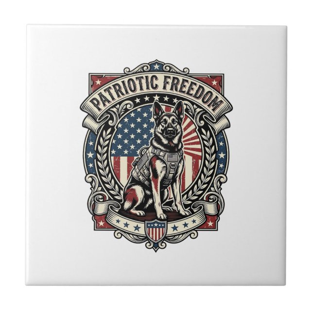 Patriotic Rescue Dog Ceramic Tile (Front)