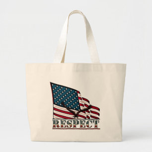 Patriotic Respect with Bald Eagle and USA flag Large Tote Bag