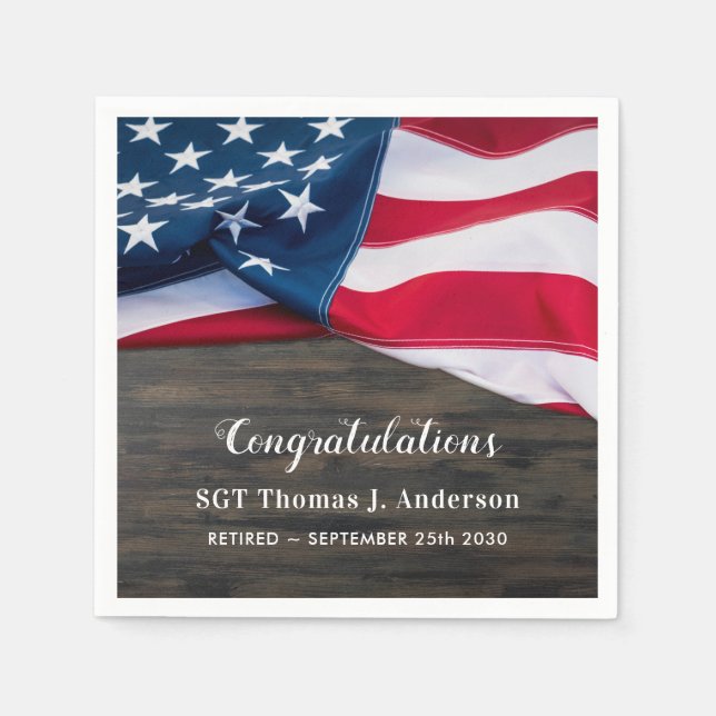 Patriotic Retirement American Flag Military Napkin (Front)
