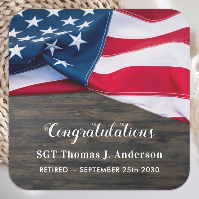 Patriotic Retirement American Flag Military Square Sticker (Creator Uploaded)