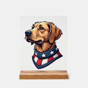 Patriotic Retriever Mascot Vintage Dog Tee 4 Acrylic Sign