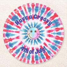Patriotic Retro Hippie 4th of July Paper Coaster