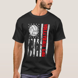 Patriotic Retro Usa American Flag Volleyball Dad 4 T-Shirt