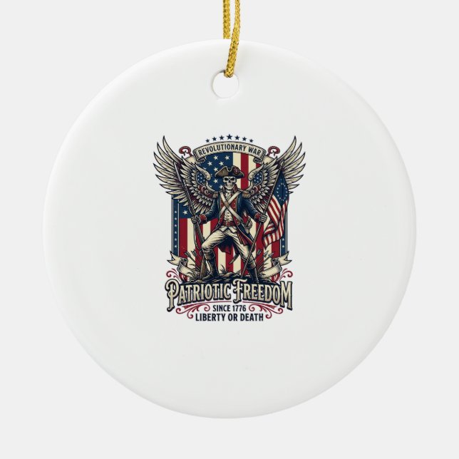 Patriotic Revolutionary War Skeleton Dark Patriot  Ceramic Ornament (Front)