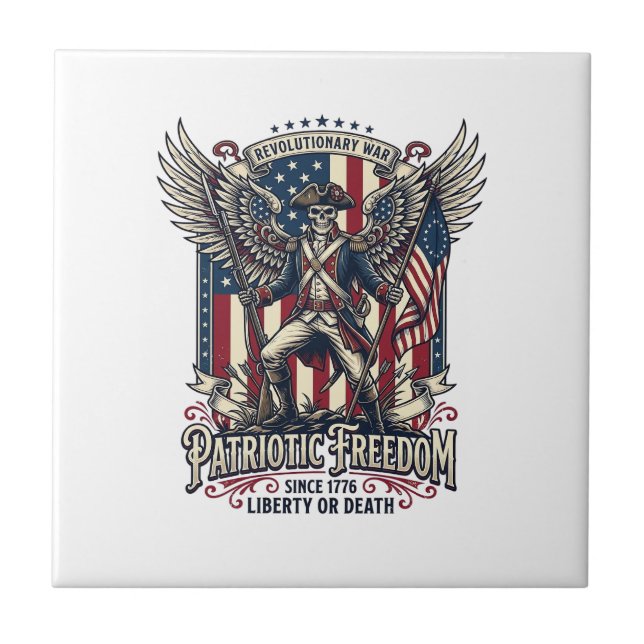 Patriotic Revolutionary War Skeleton Dark Patriot  Ceramic Tile (Front)