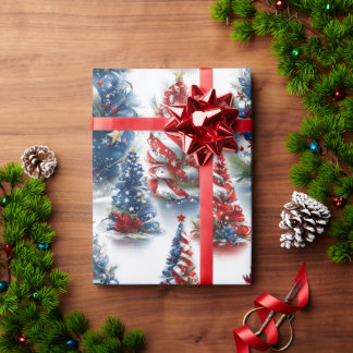 Patriotic Ribbon Christmas Trees Wrapping Paper