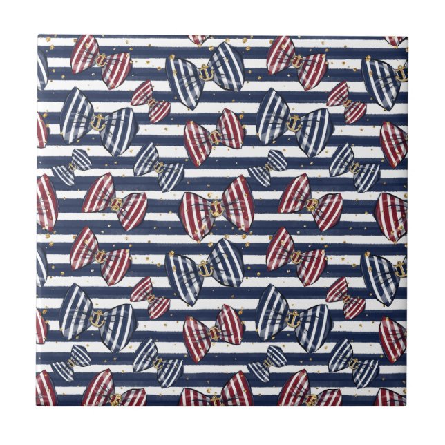 Patriotic Ribbon Stripes Pattern Ceramic Tile (Front)