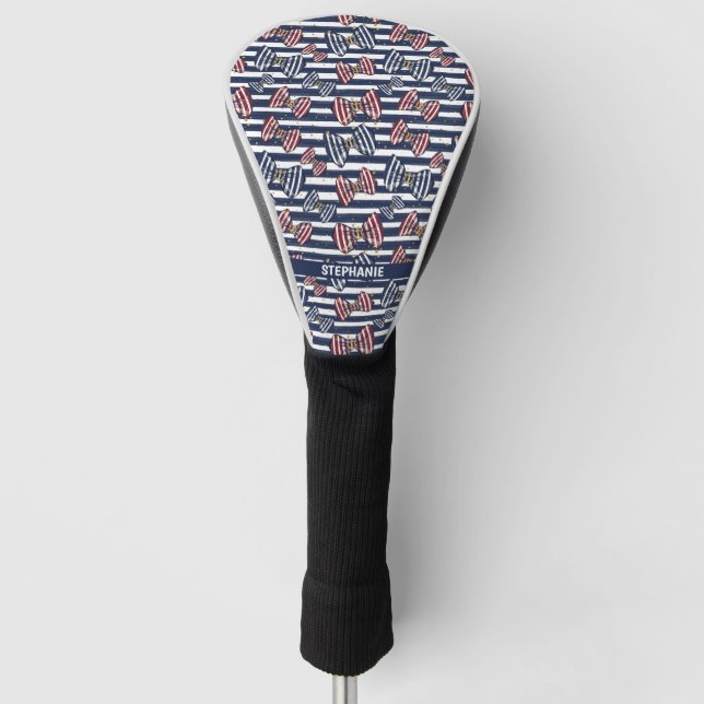 Patriotic Ribbon Stripes Pattern Golf Head Cover (Front)