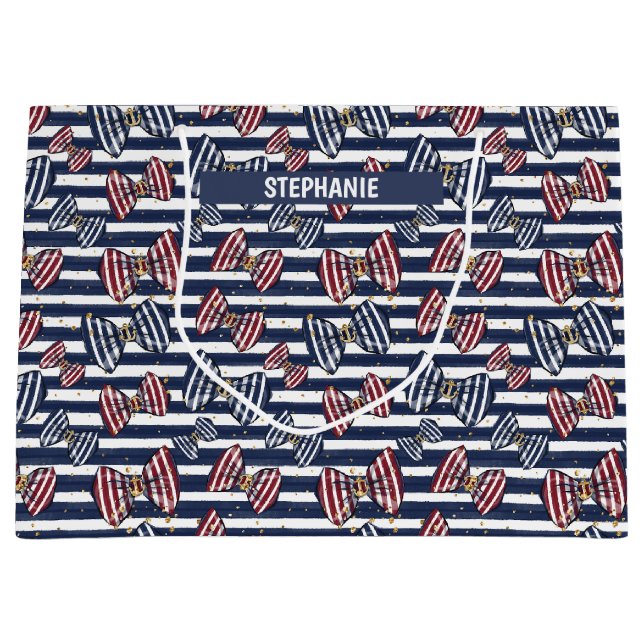 Patriotic Ribbon Stripes Pattern Large Gift Bag (Front)