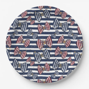 Patriotic Ribbon Stripes Pattern Paper Plate