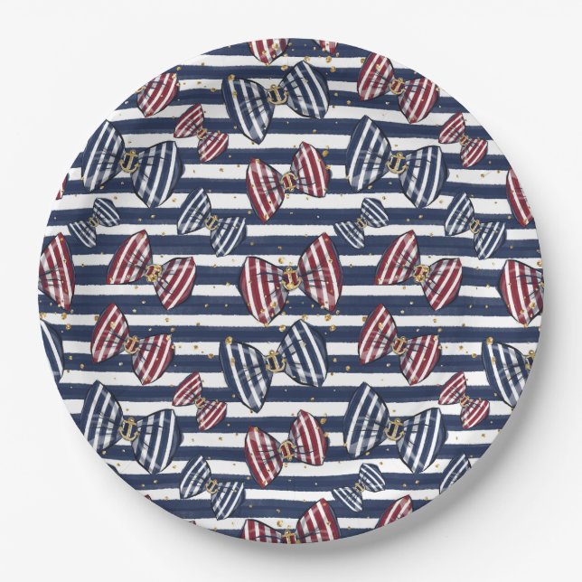 Patriotic Ribbon Stripes Pattern Paper Plate (Front)
