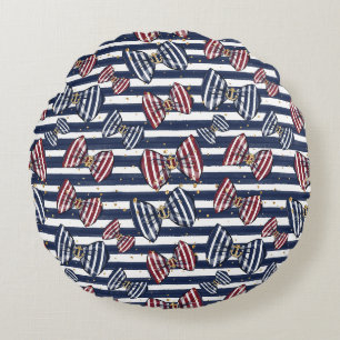 Patriotic Ribbon Stripes Pattern Round Cushion
