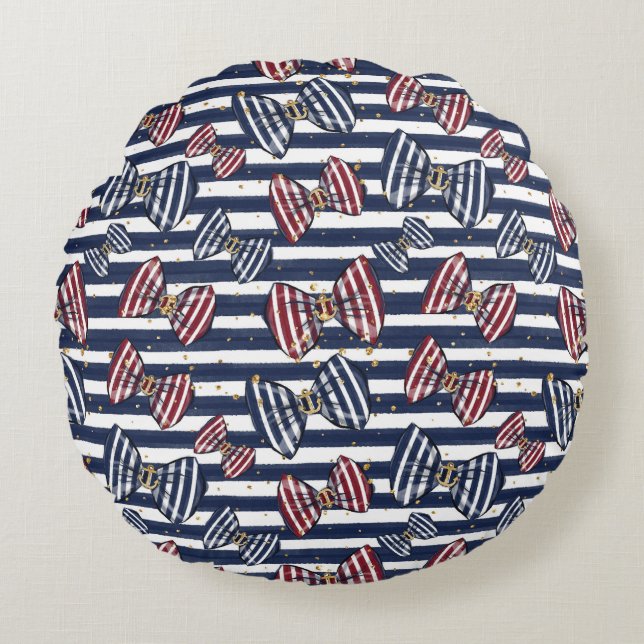 Patriotic Ribbon Stripes Pattern Round Cushion (Front)