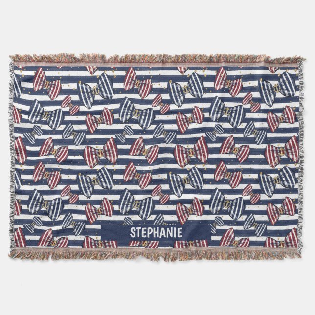 Patriotic Ribbon Stripes Pattern Throw Blanket (Front)