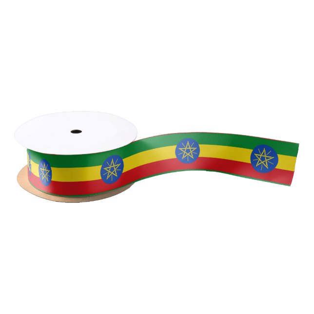 Patriotic Ribbon with Flag of Ethiopia Satin Ribbon (Spool)
