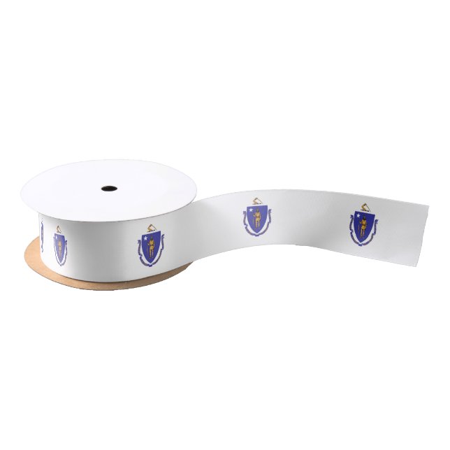 Patriotic Ribbon with Flag of Massachusetts, USA Satin Ribbon (Spool)