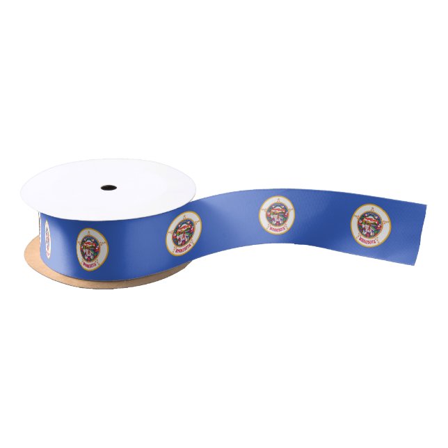Patriotic Ribbon with Flag of Minnesota, USA Satin Ribbon (Spool)
