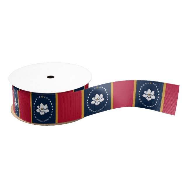 Patriotic Ribbon with Flag of Mississippi, USA Grosgrain Ribbon (Spool)