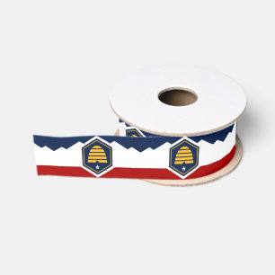 Patriotic Ribbon with new Flag of Utah State, USA Grosgrain Ribbon
