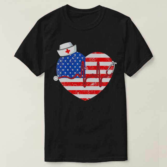 Patriotic RN LPN CNA American Flag July 4th Nurse  T-Shirt (Design Front)