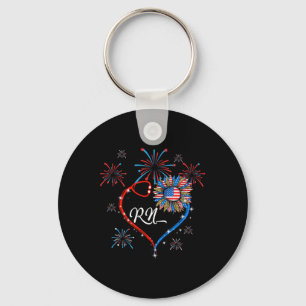 Patriotic Rn Nurse 4th Of July American Flag Sunfl Key Ring