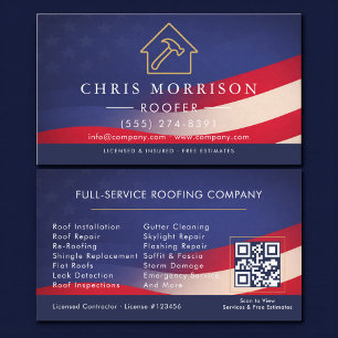 Patriotic Roofing Roofer QR Code Professional Business Card