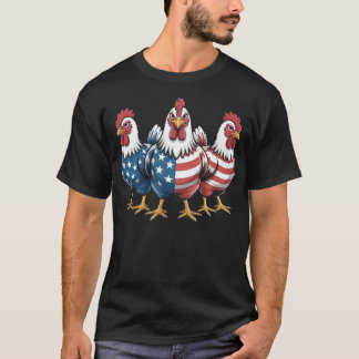 Patriotic Rooster American Flag 4th July Farmer  T-Shirt