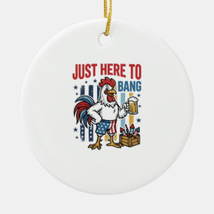 Patriotic Rooster Fireworks Vintage Shirt Design_1 Ceramic Ornament