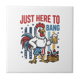 Patriotic Rooster Fireworks Vintage Shirt Design_1 Ceramic Tile