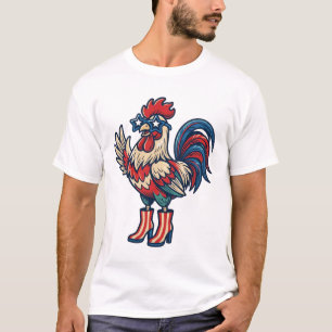 Patriotic Rooster in Heels Vintage Engraving Shirt
