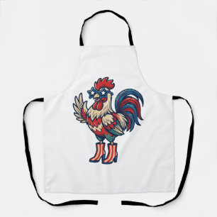Patriotic Rooster in Heels Vintage Engraving Shirt Apron