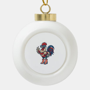 Patriotic Rooster in Heels Vintage Engraving Shirt Ceramic Ball Christmas Ornament
