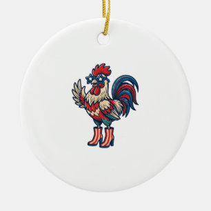 Patriotic Rooster in Heels Vintage Engraving Shirt Ceramic Ornament