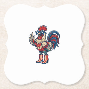 Patriotic Rooster in Heels Vintage Engraving Shirt Paper Coaster