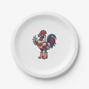 Patriotic Rooster in Heels Vintage Engraving Shirt Paper Plate