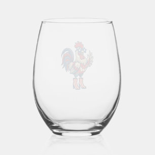 Patriotic Rooster in Heels Vintage Engraving Shirt Stemless Wine Glass
